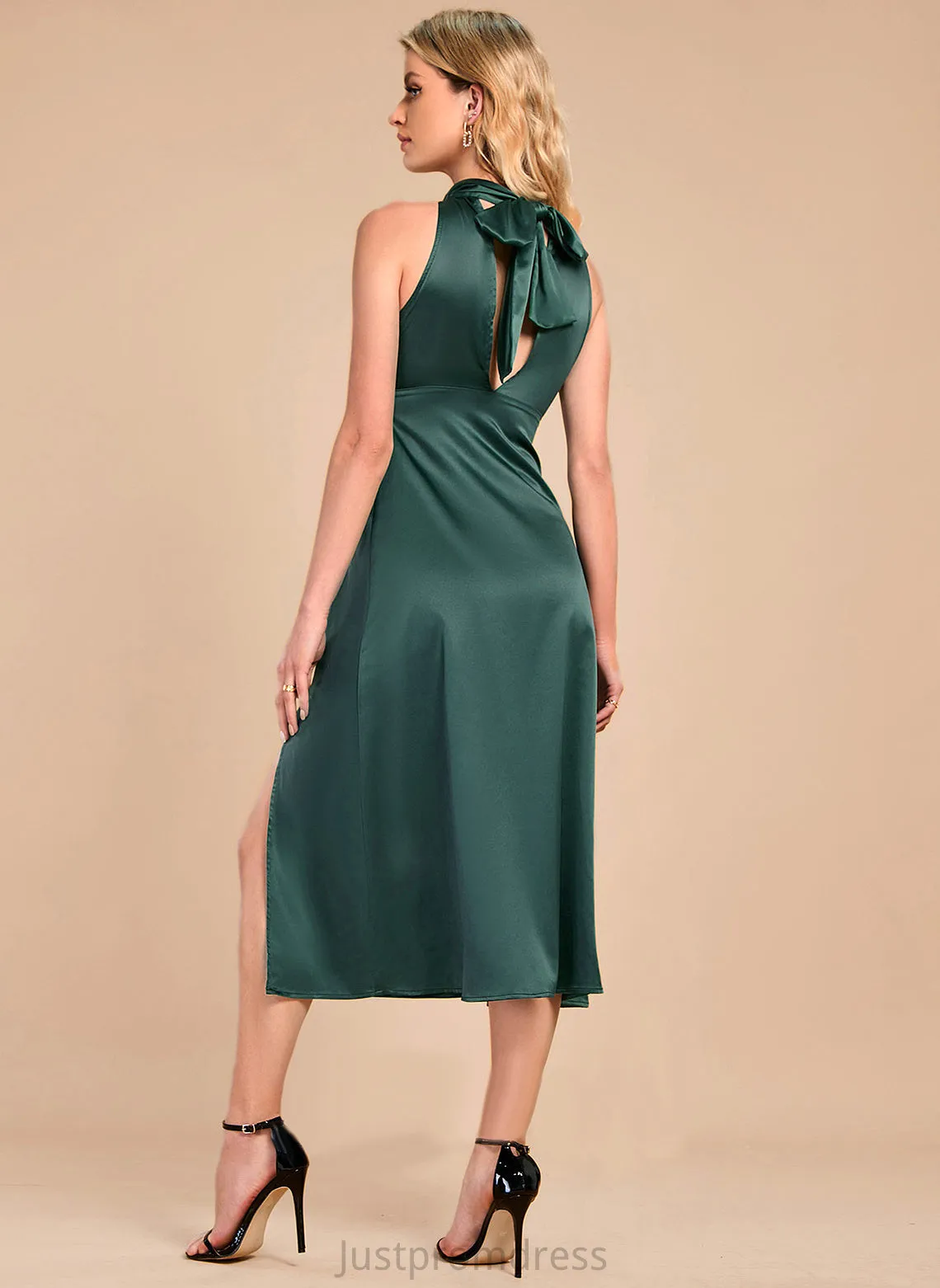 A-line Midi Satin Neck Dresses Sleeveless Club Dresses Elegant High Lilliana