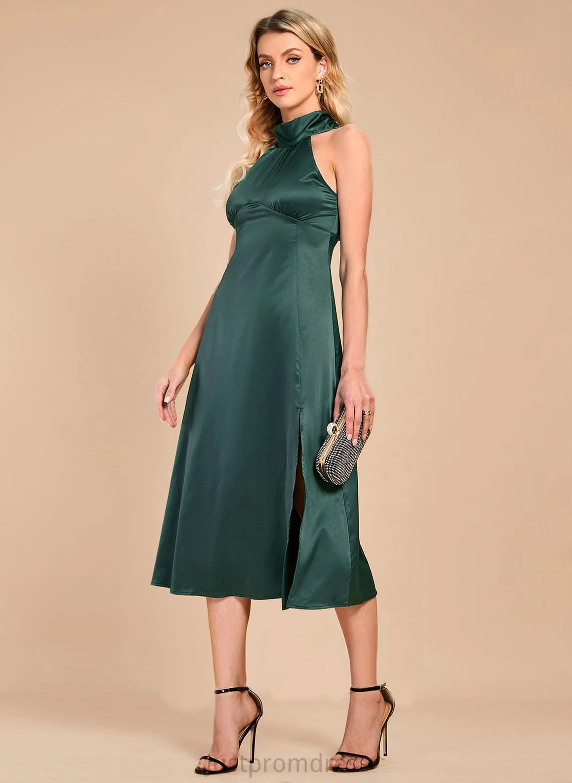 A-line Midi Satin Neck Dresses Sleeveless Club Dresses Elegant High Lilliana