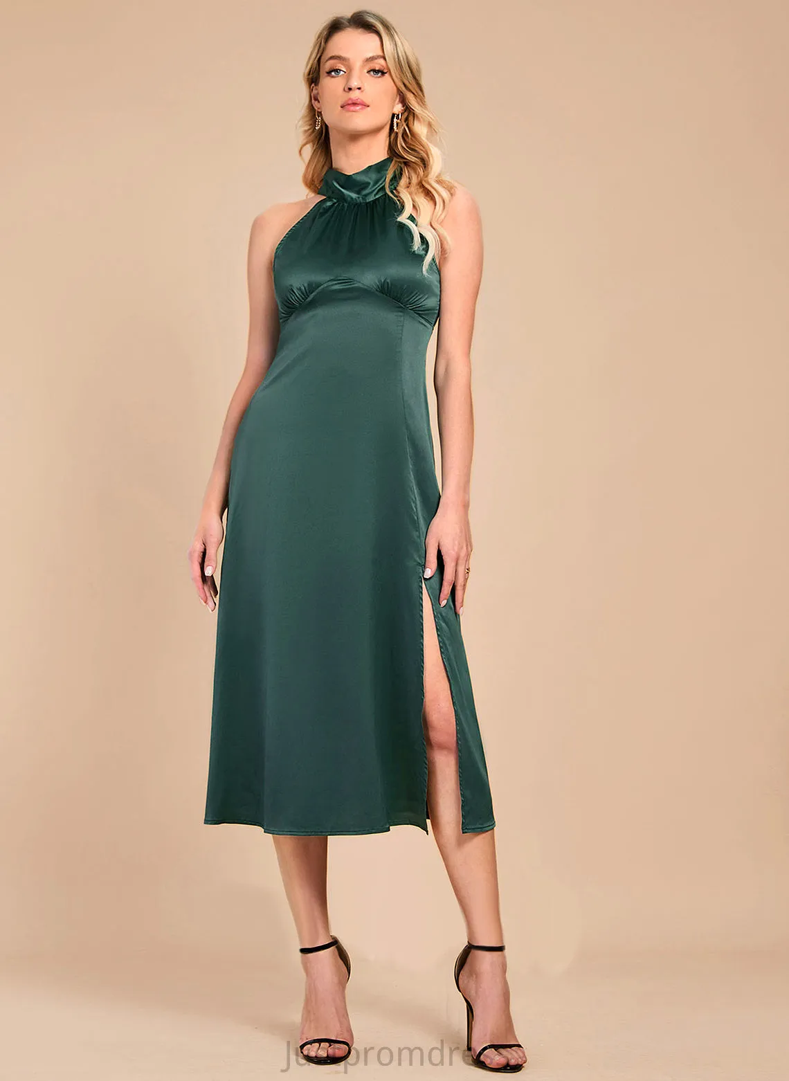 A-line Midi Satin Neck Dresses Sleeveless Club Dresses Elegant High Lilliana