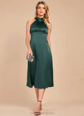 A-line Midi Satin Neck Dresses Sleeveless Club Dresses Elegant High Lilliana