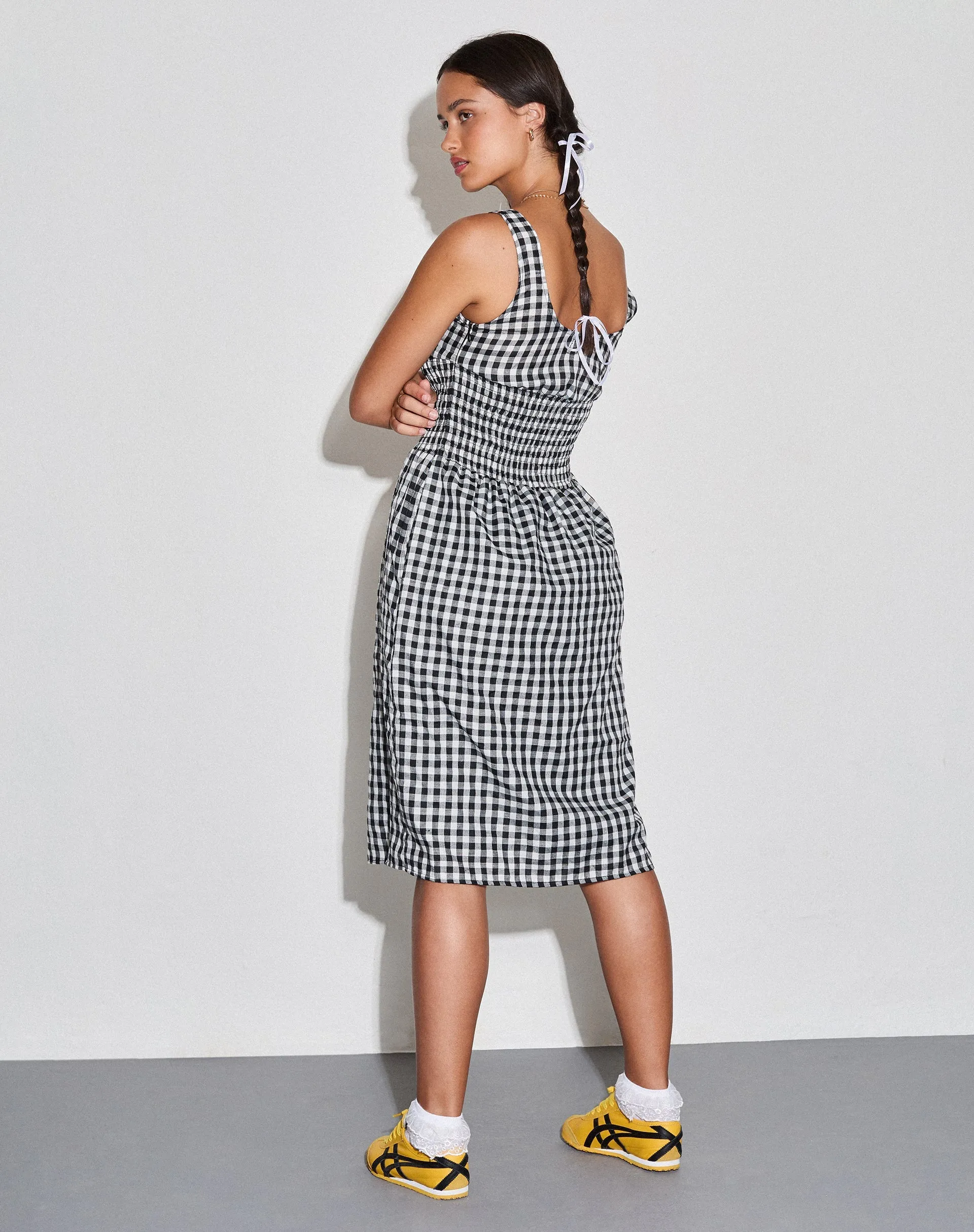 Ambrose Midi Dress in Black and White Gingham