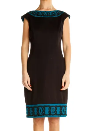 Black Teal-Trimmed Sheath Dress