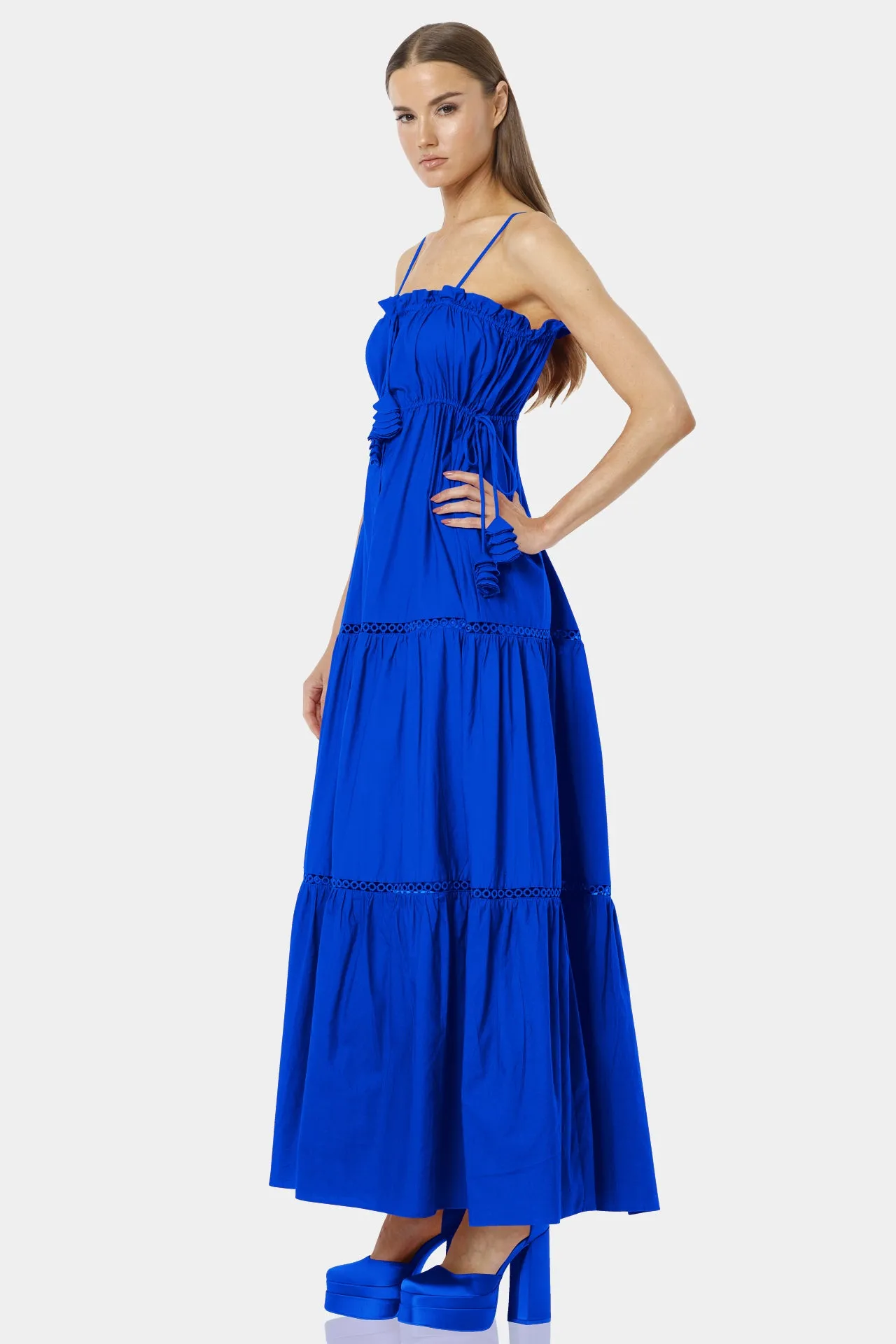 Blue Fit And Flare Maxi Dress