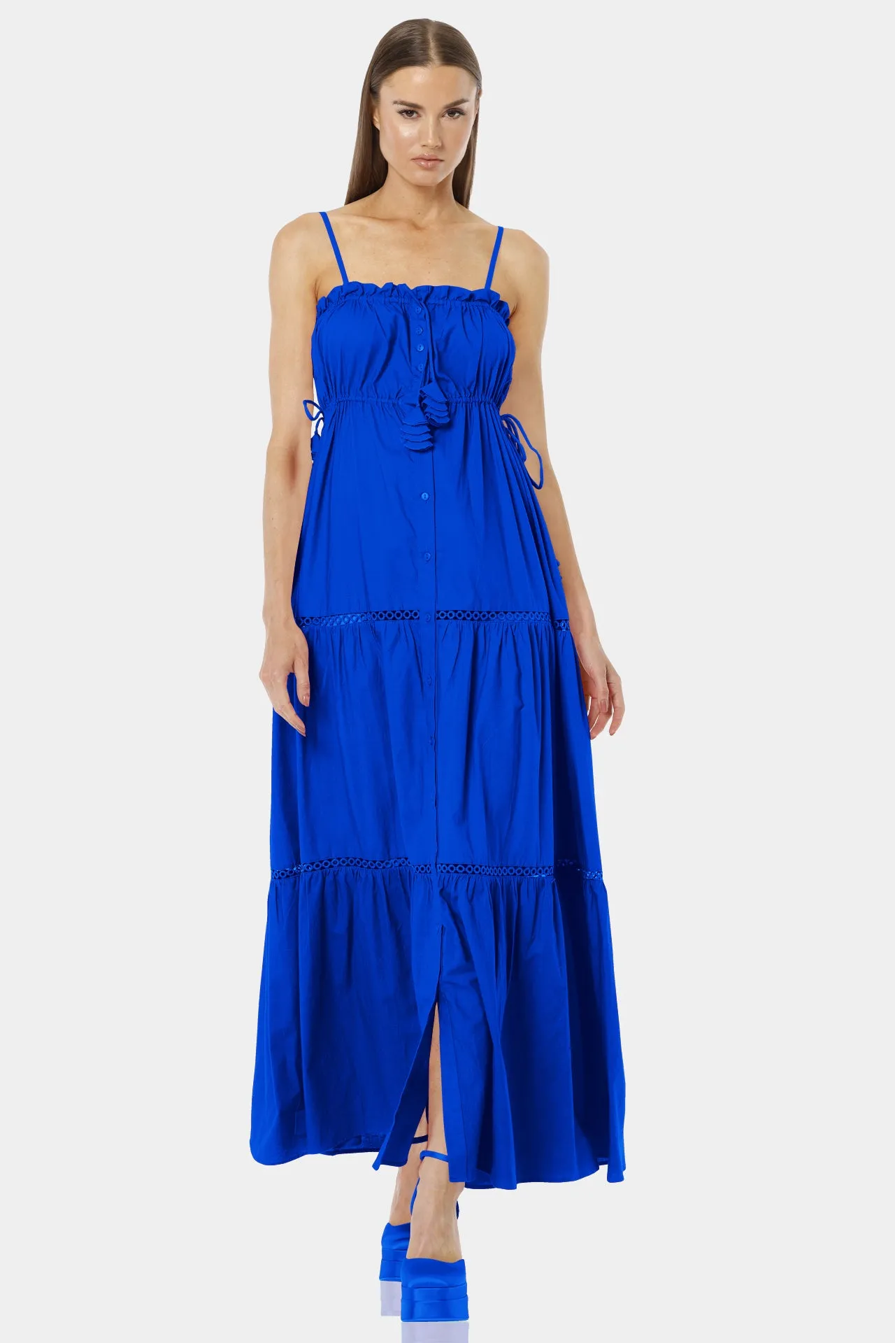 Blue Fit And Flare Maxi Dress