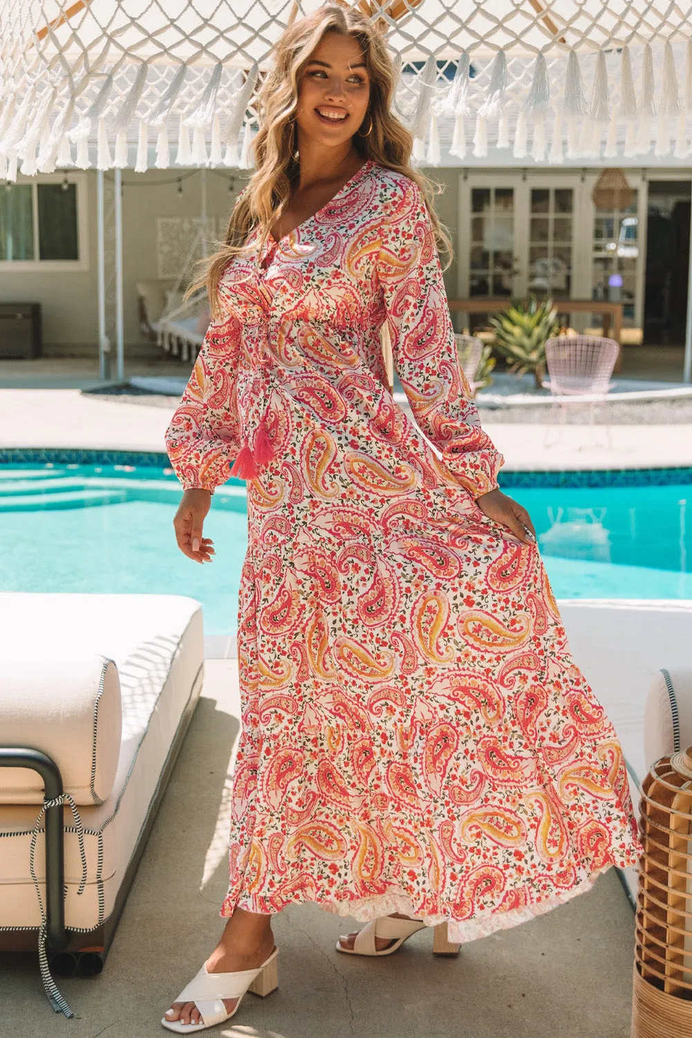 Boho Tiered Long Sleeve Maxi Dress