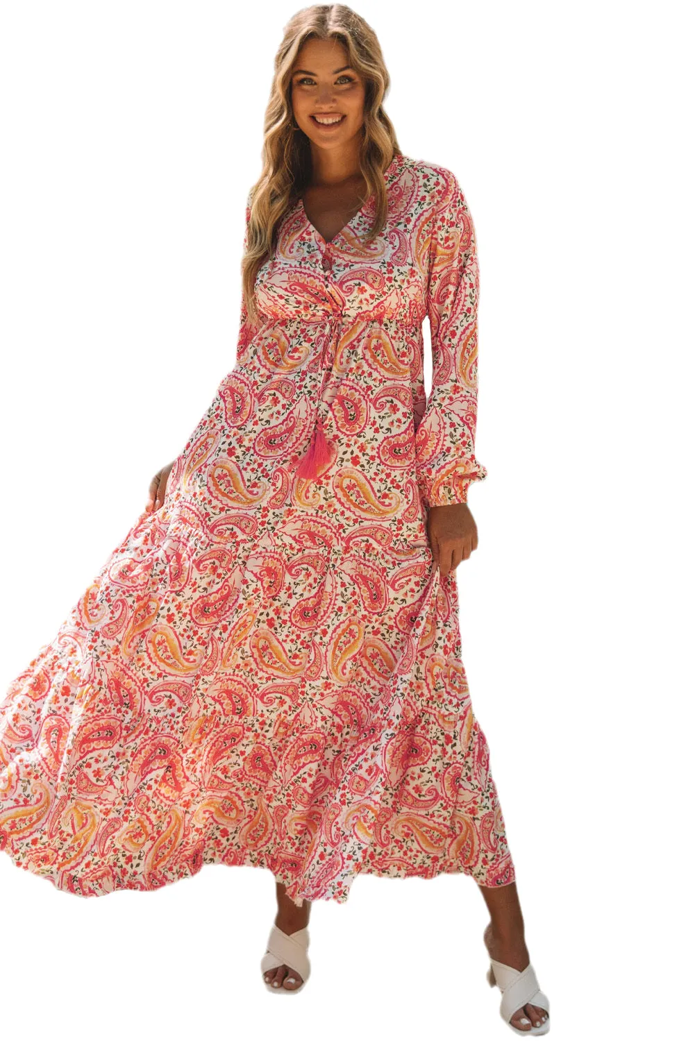 Boho Tiered Long Sleeve Maxi Dress