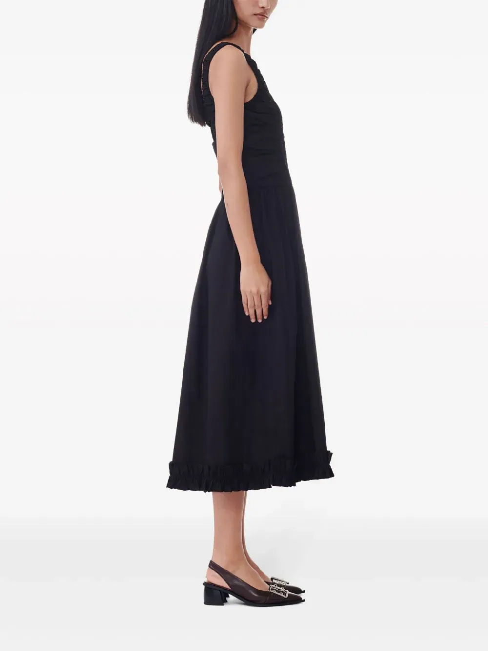 Cotton Poplin Midi Strap Smock Dress