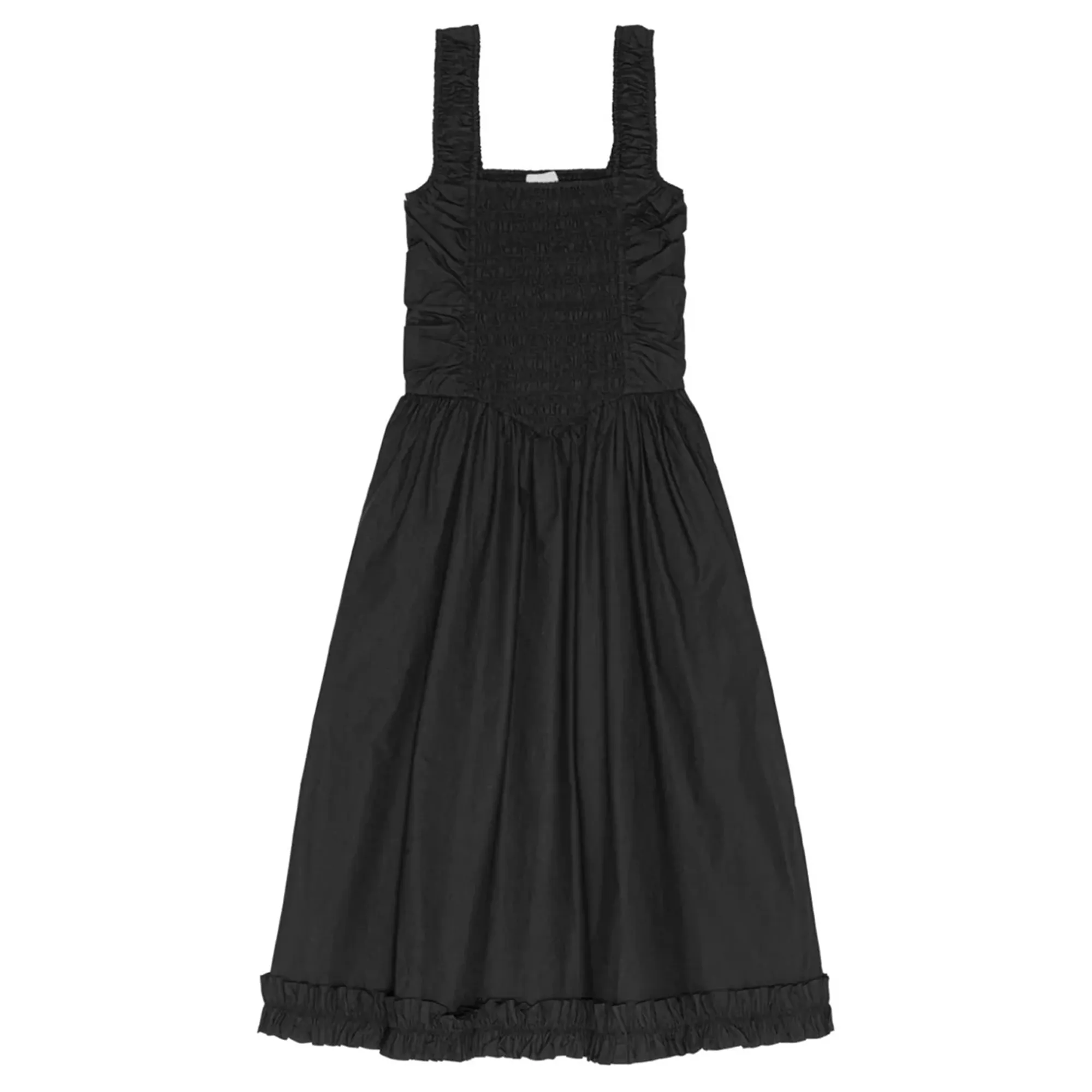 Cotton Poplin Midi Strap Smock Dress