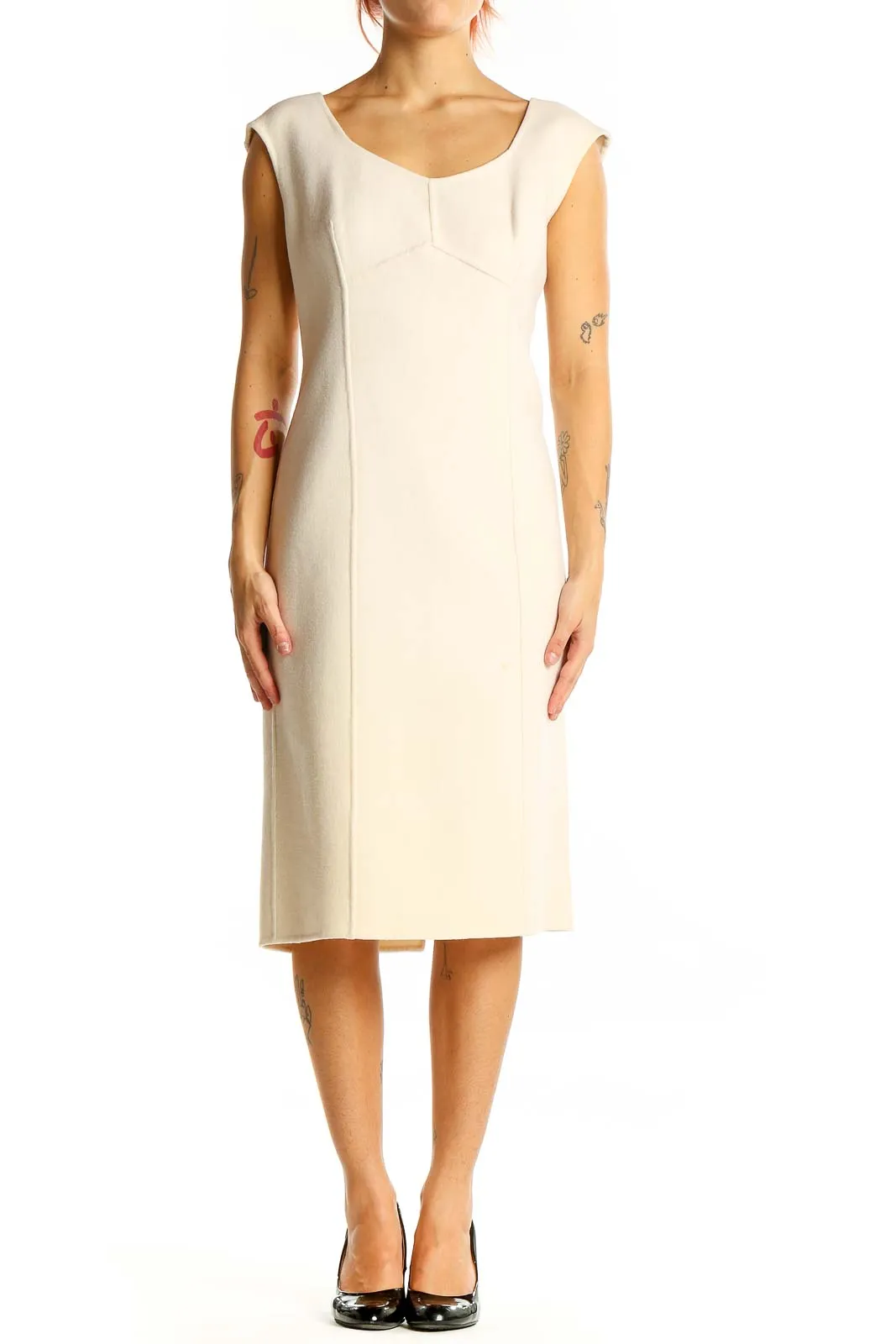 Cream Wool Sheath Dress