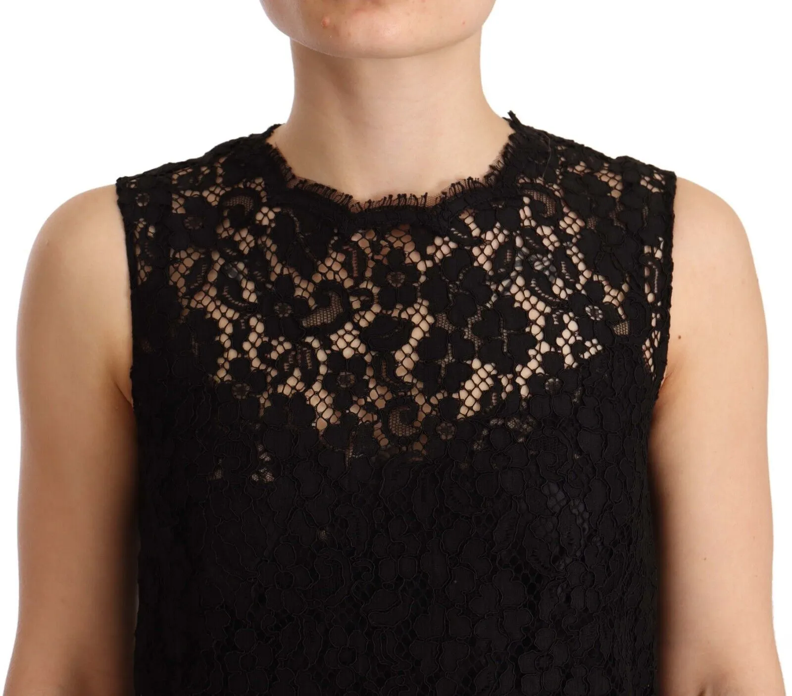 Dolce & Gabbana Black Floral Lace Sheath Sleeveless Mini Dress