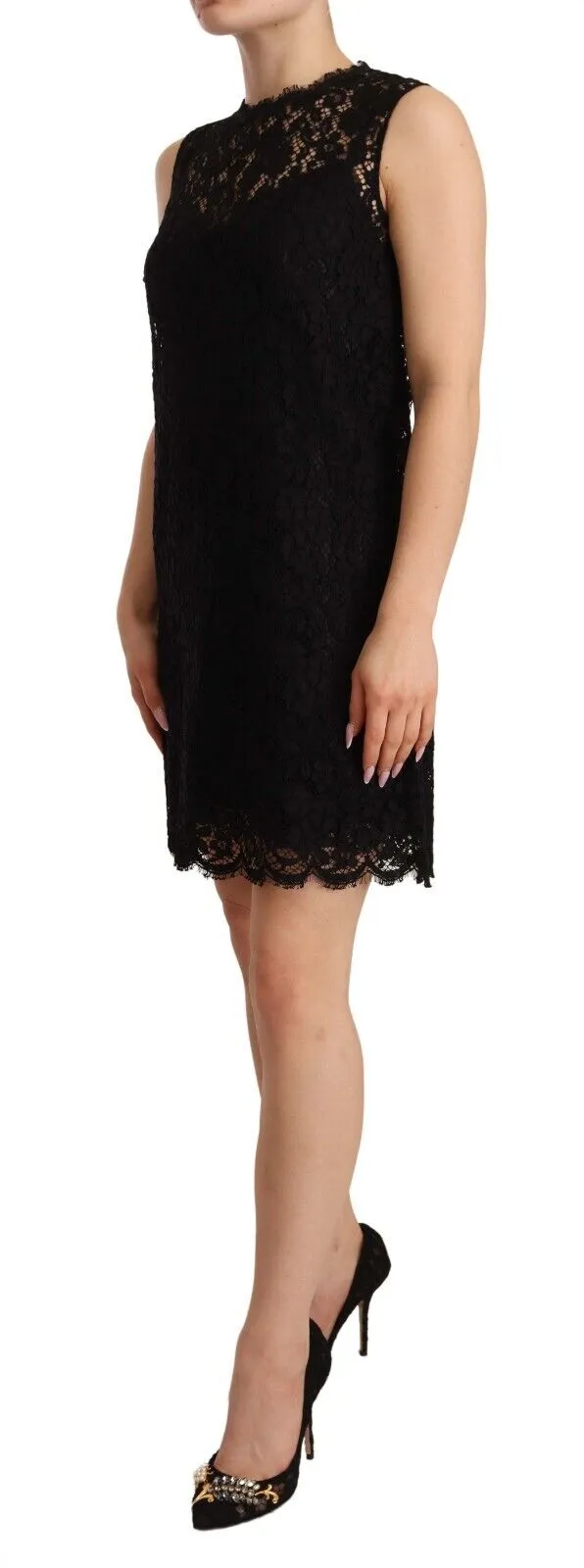 Dolce & Gabbana Black Floral Lace Sheath Sleeveless Mini Dress