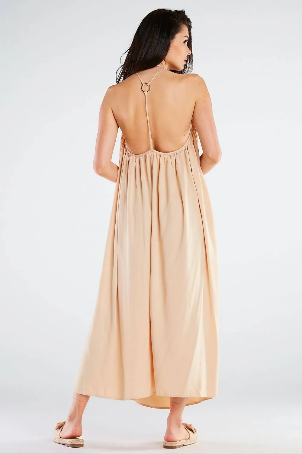 Effortlessly Chic Viscose Maxi Dress with Statement Ring Detail