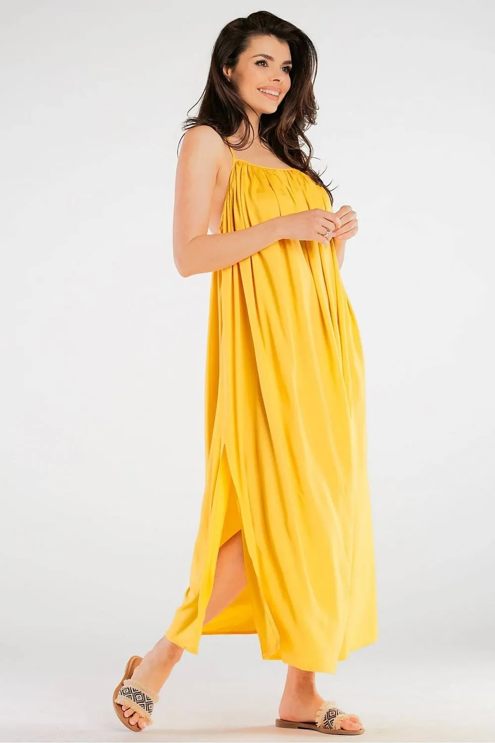 Effortlessly Chic Viscose Maxi Dress with Statement Ring Detail