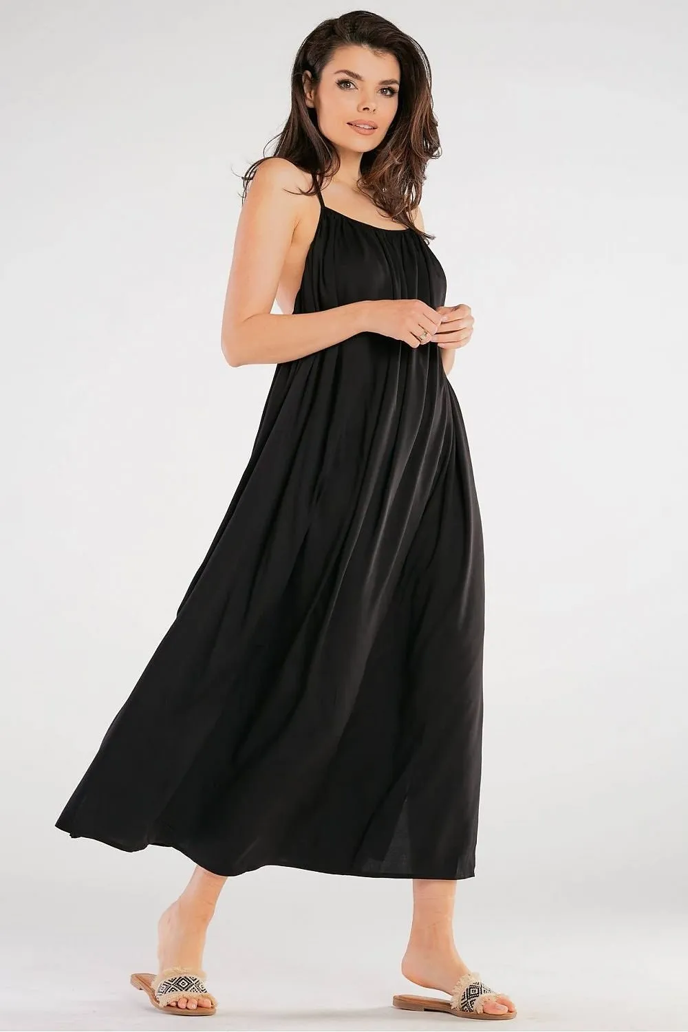 Effortlessly Chic Viscose Maxi Dress with Statement Ring Detail