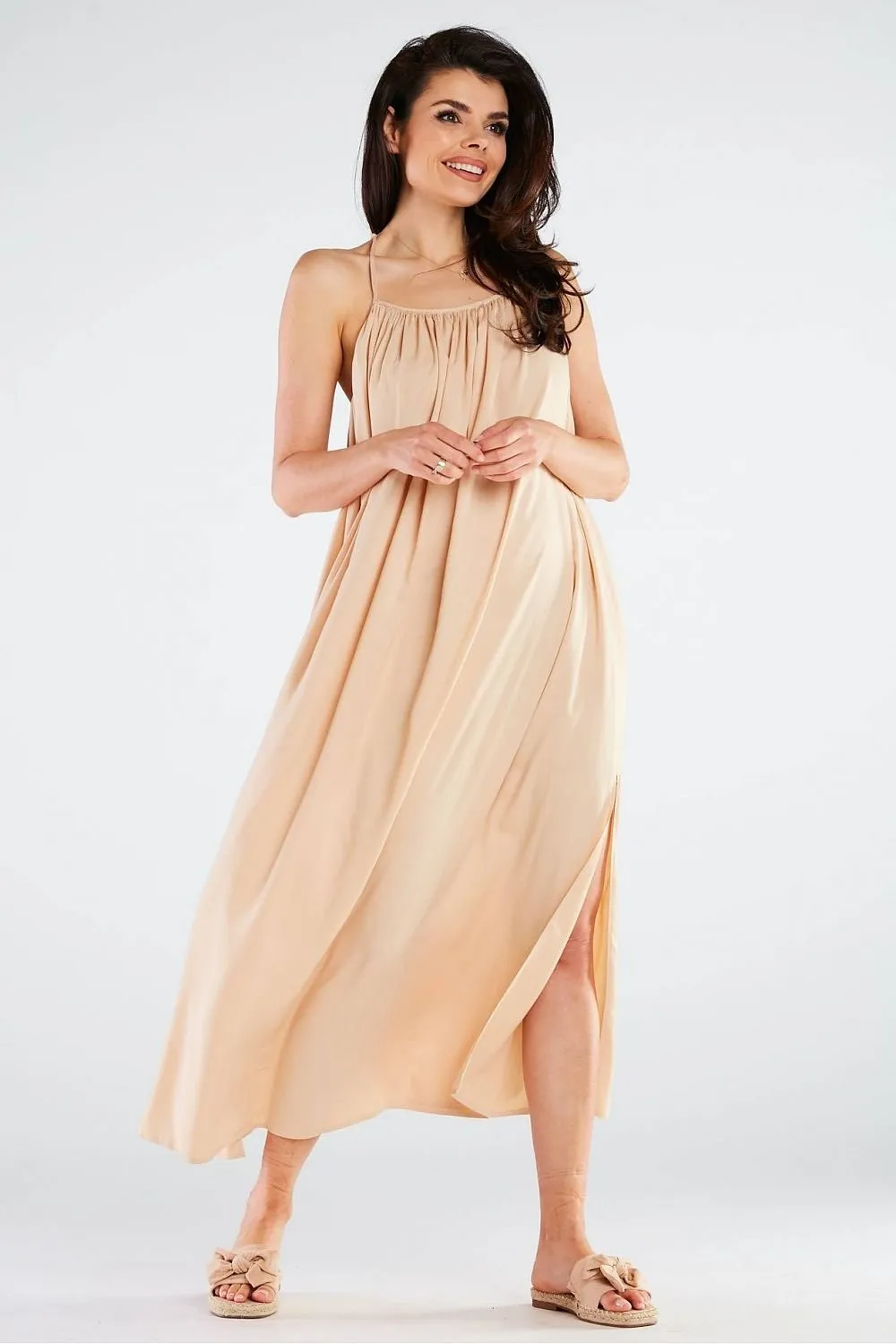 Effortlessly Chic Viscose Maxi Dress with Statement Ring Detail