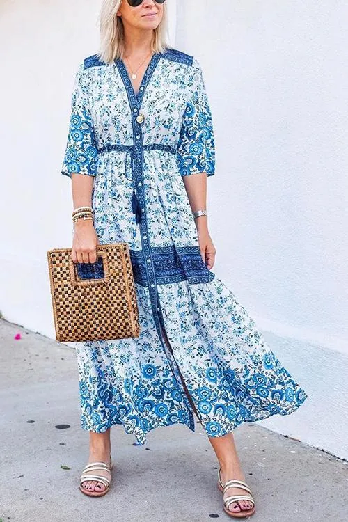 Floral Print Button Maxi Dress