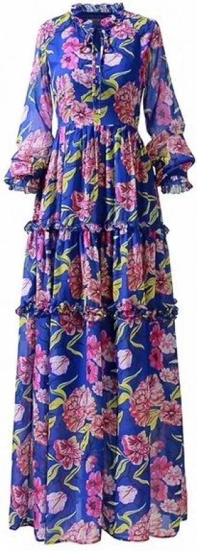 Floral Print Ruffle-Trim Maxi Dress