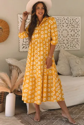 Flower Print Bracelet Sleeve Maxi Dress