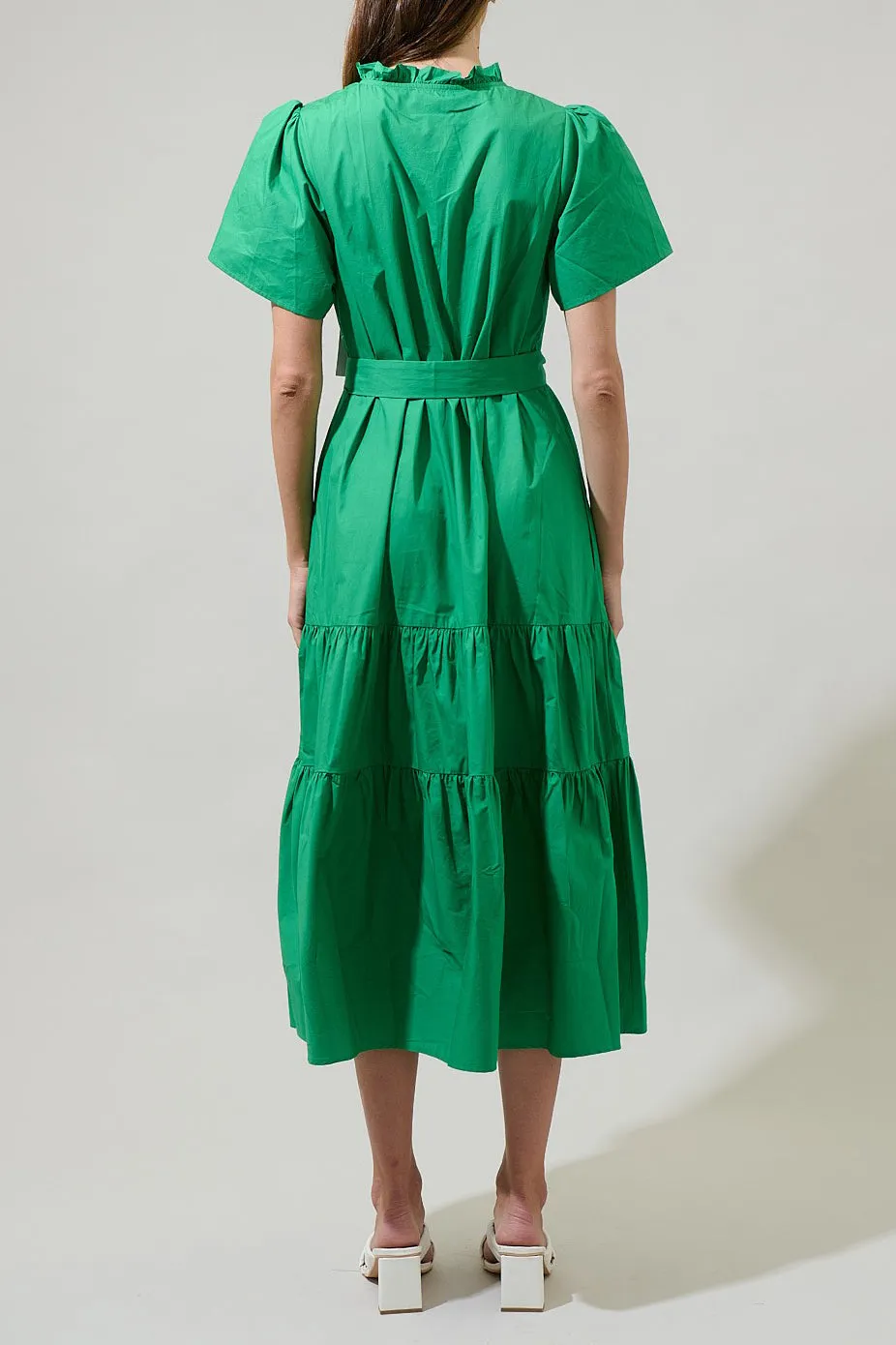 Green Short Sleeve Midi Dress