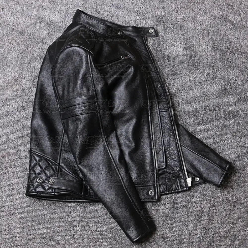 Ionic Genuine Cowhide Biker Leather Jacket Men