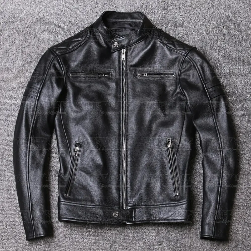 Ionic Genuine Cowhide Biker Leather Jacket Men