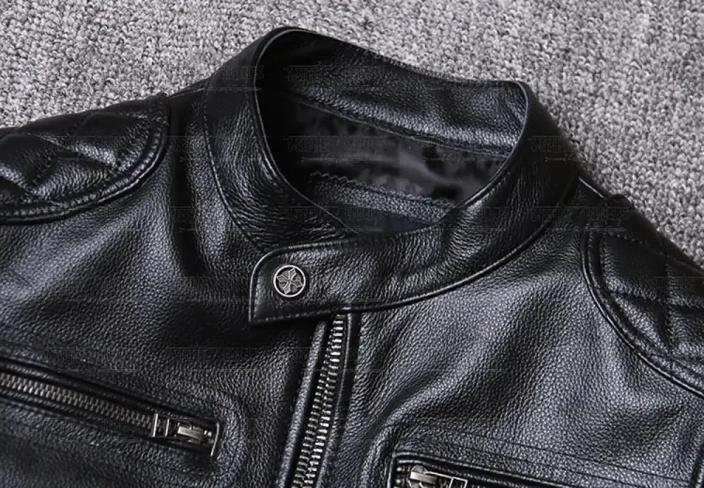 Ionic Genuine Cowhide Biker Leather Jacket Men