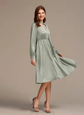 Jessica Club Dresses Long Bow(s) Dresses Midi A-line V-Neck Satin Elegant Sleeves