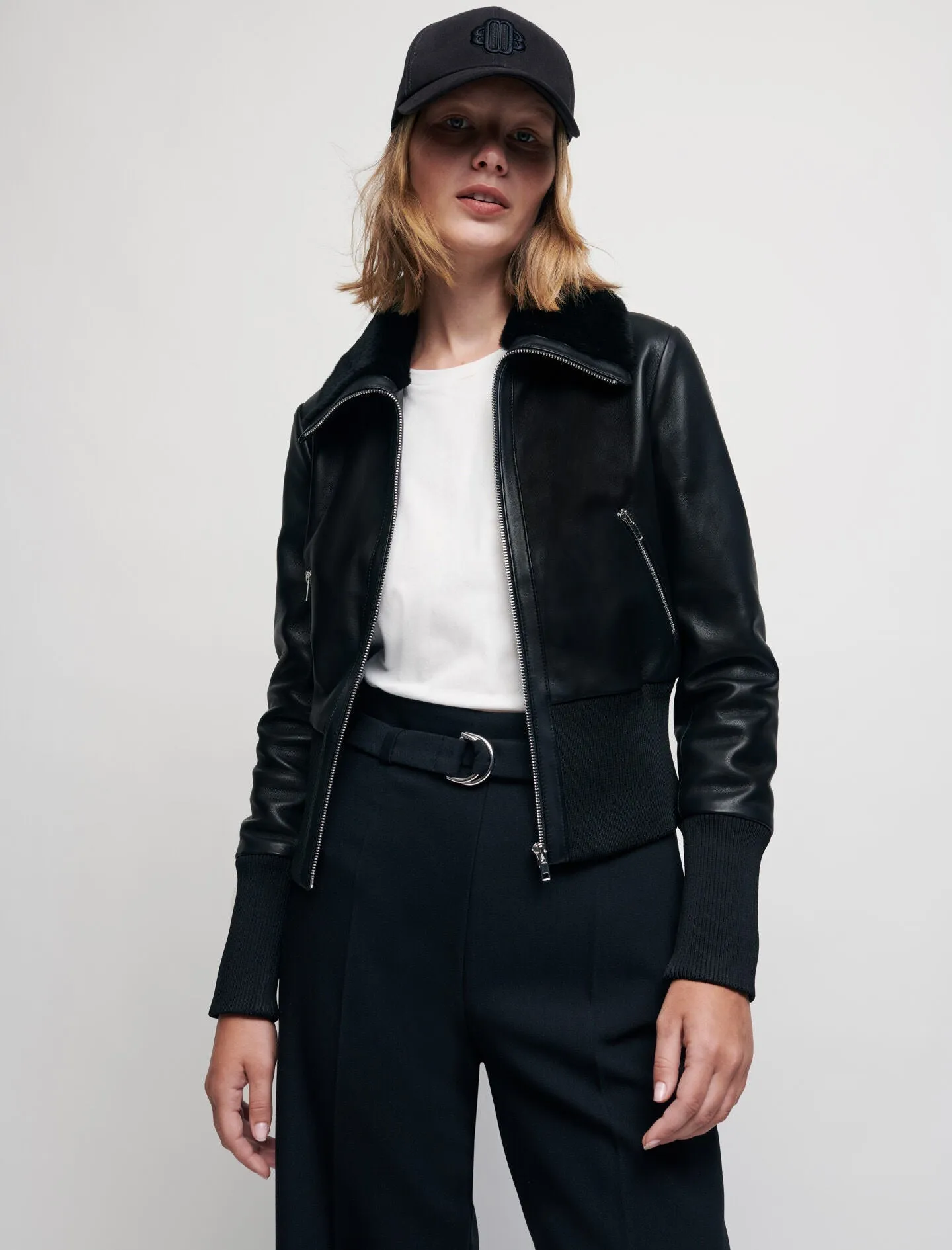 LAMBSKIN LEATHER JACKET WITH RIBBING