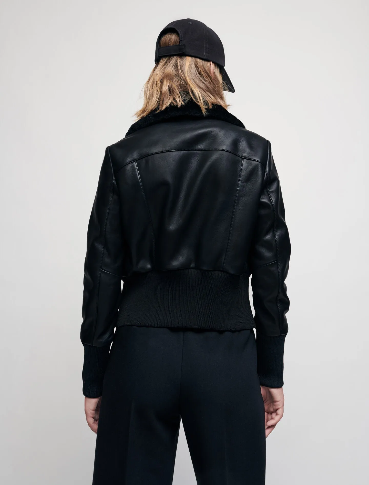 LAMBSKIN LEATHER JACKET WITH RIBBING