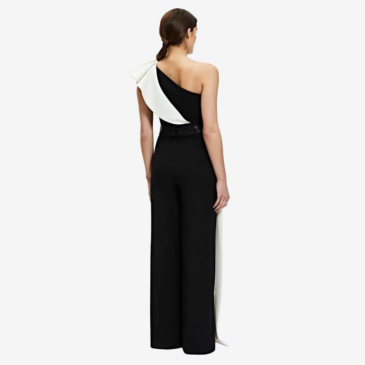 Long Black and White Contrast Sleeveless Slim Fit Splicing Solid Color Jumpsuit