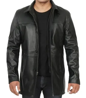 Mens Tall Black Real Leather Car Coat