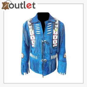 Mens Western Cowboy Fringes Leather Jacket