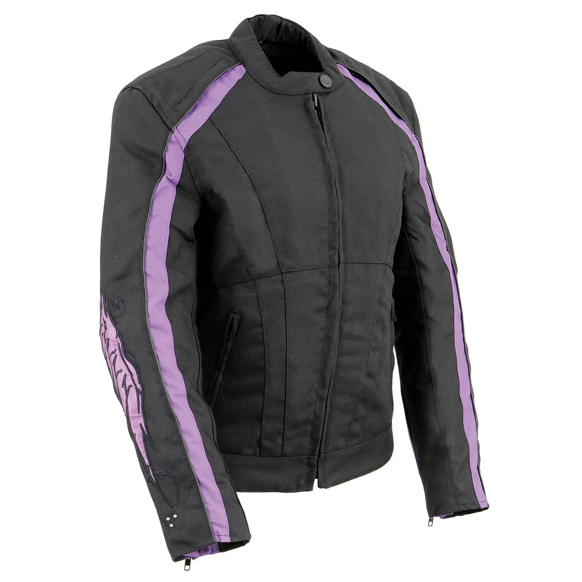 Milwaukee Leather MPL1954 Women's 'Studded Wings' Black and Purple Textile Moto Jacket