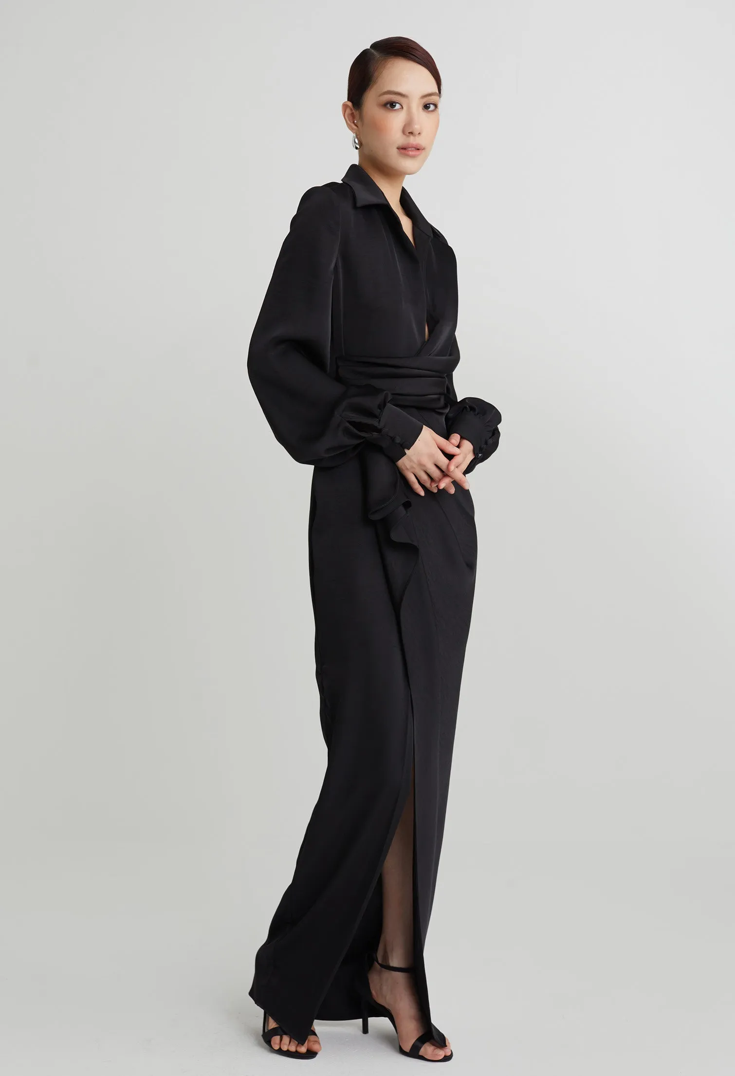 nichii X NURITA HARITH Draped 3-Button Cuff Sleeves Maxi Dress