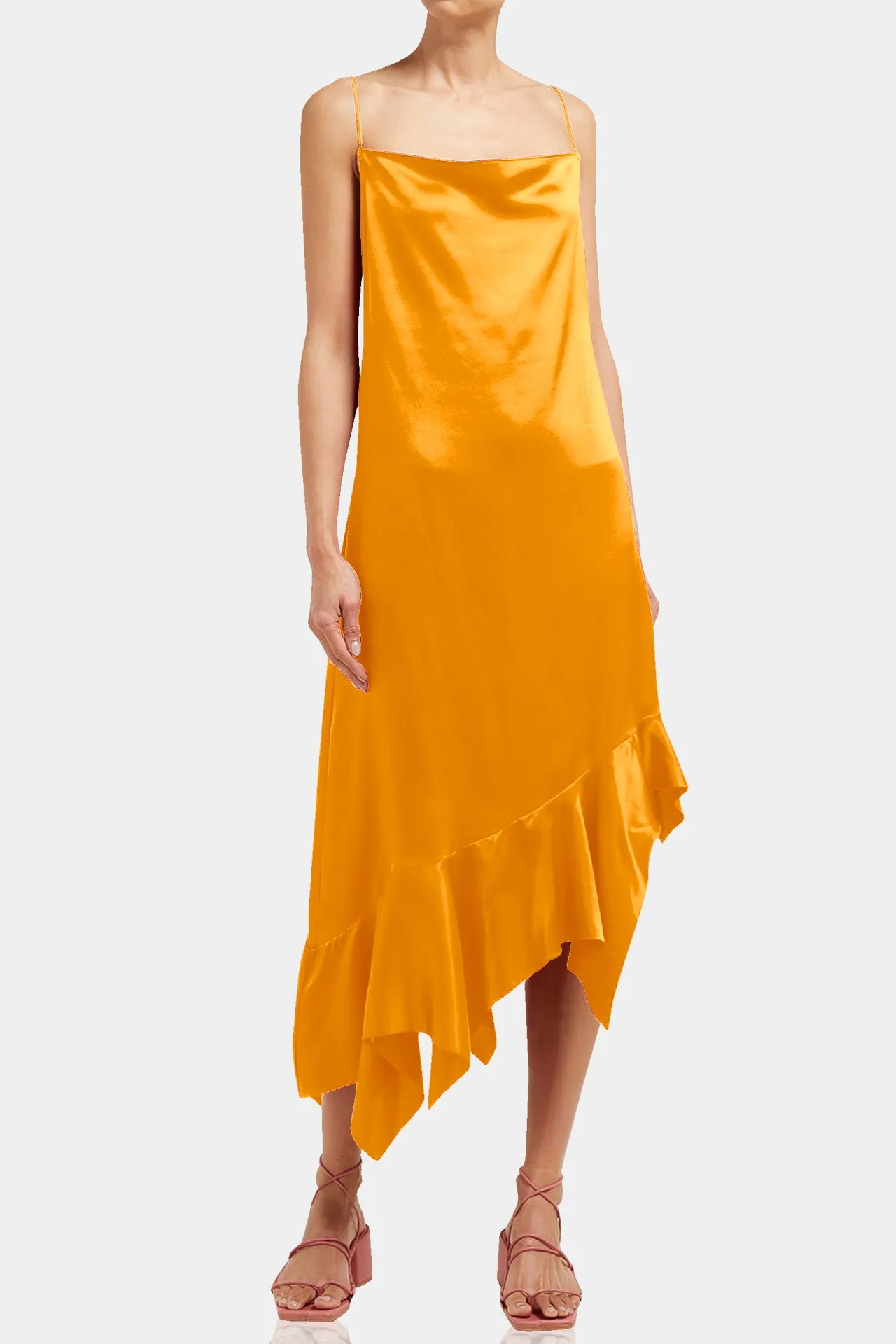 Orange Ruffle Midi Dress