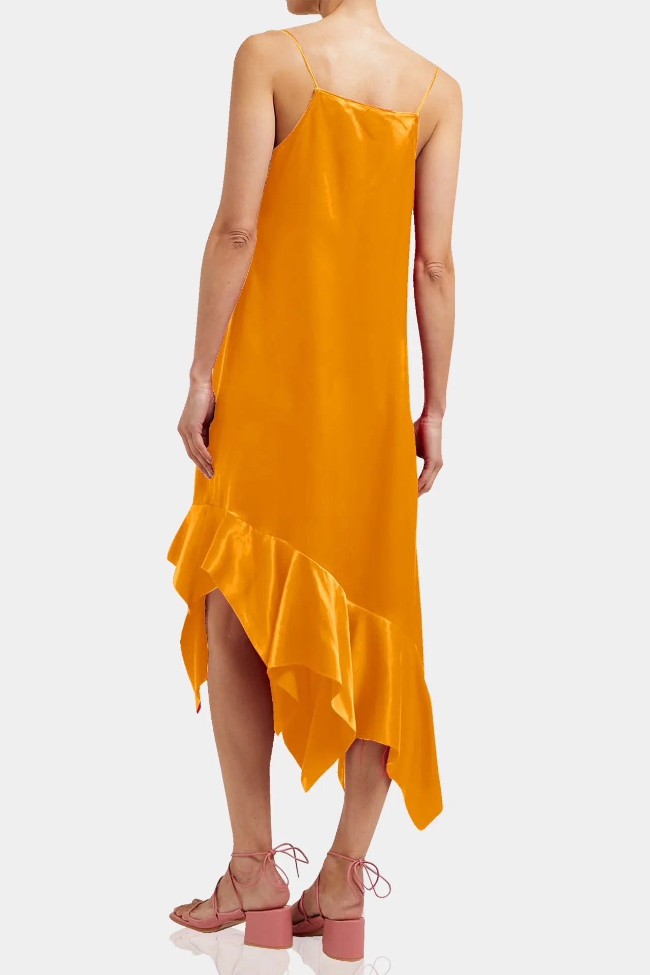 Orange Ruffle Midi Dress