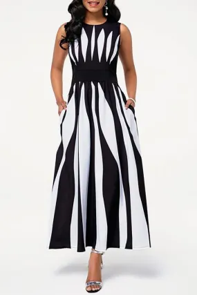 Radial Stripe Sleeveless Maxi Dress