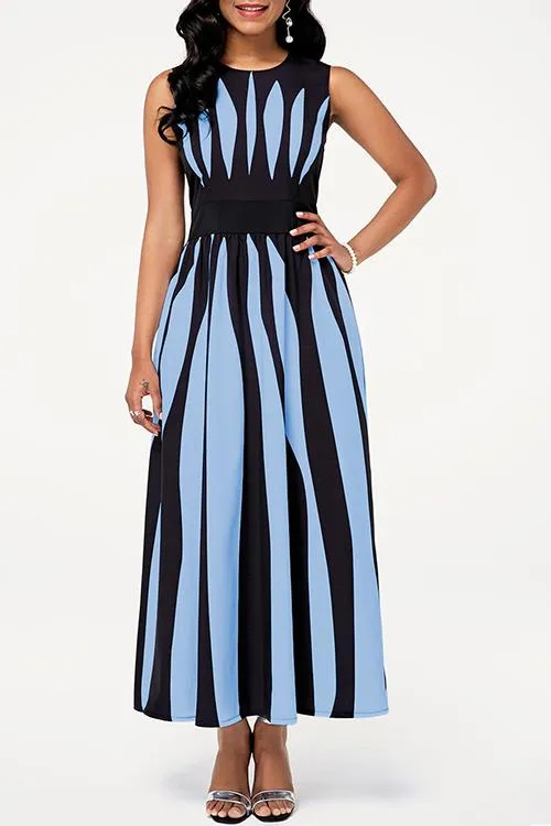 Radial Stripe Sleeveless Maxi Dress