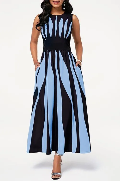 Radial Stripe Sleeveless Maxi Dress