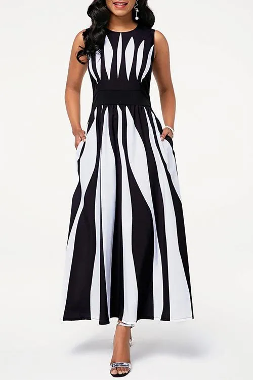 Radial Stripe Sleeveless Maxi Dress