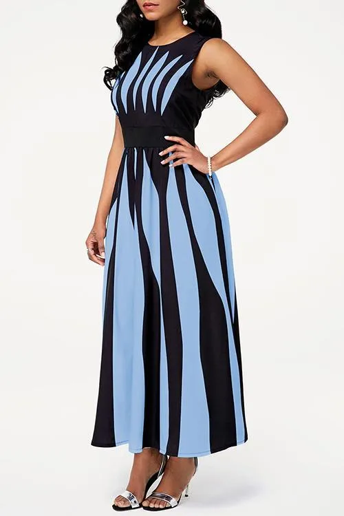 Radial Stripe Sleeveless Maxi Dress