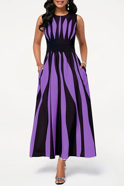 Radial Stripe Sleeveless Maxi Dress