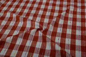 Red White Checks Wool Tweed Fabric