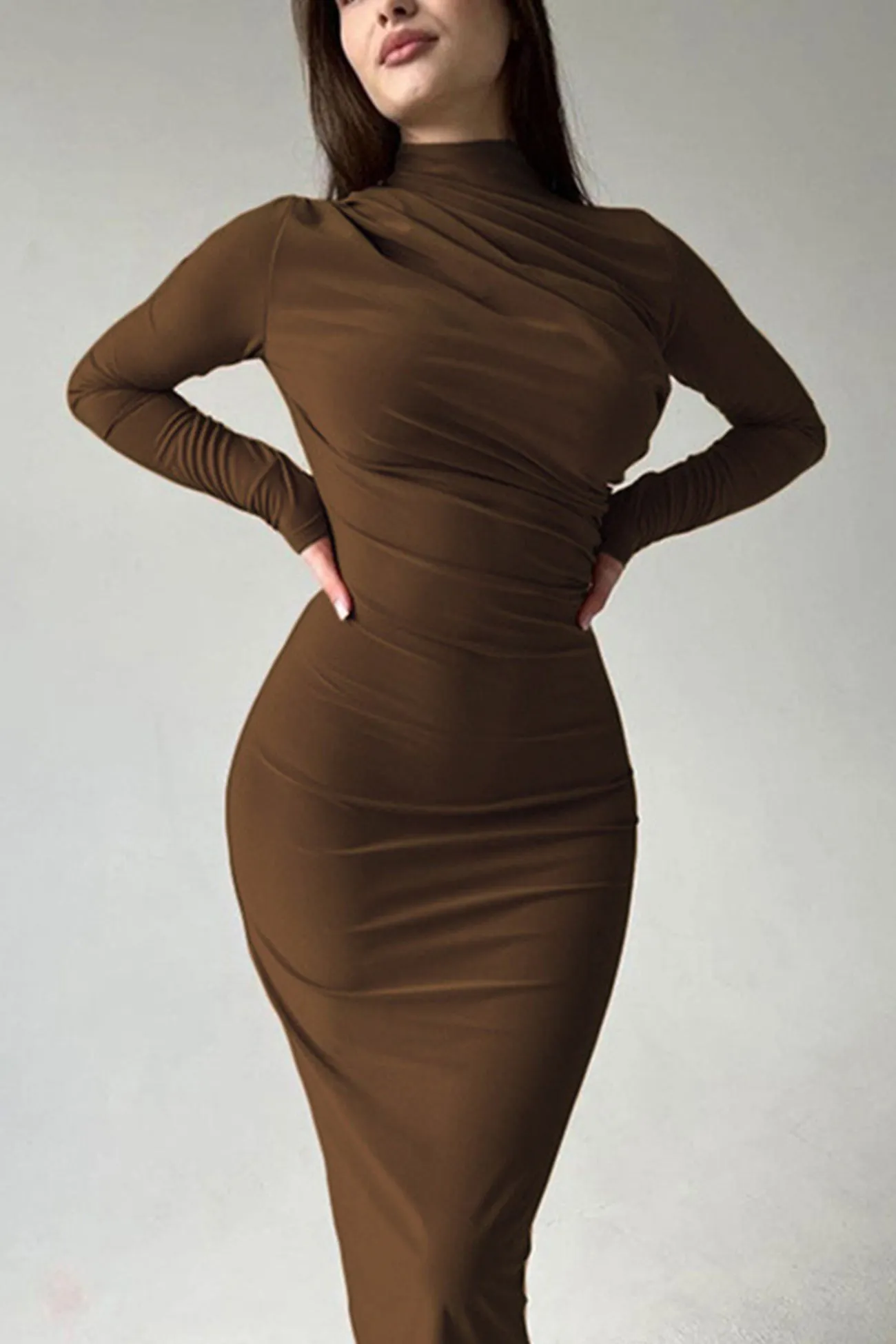 Round Neck Ruched Pack Hip Dress