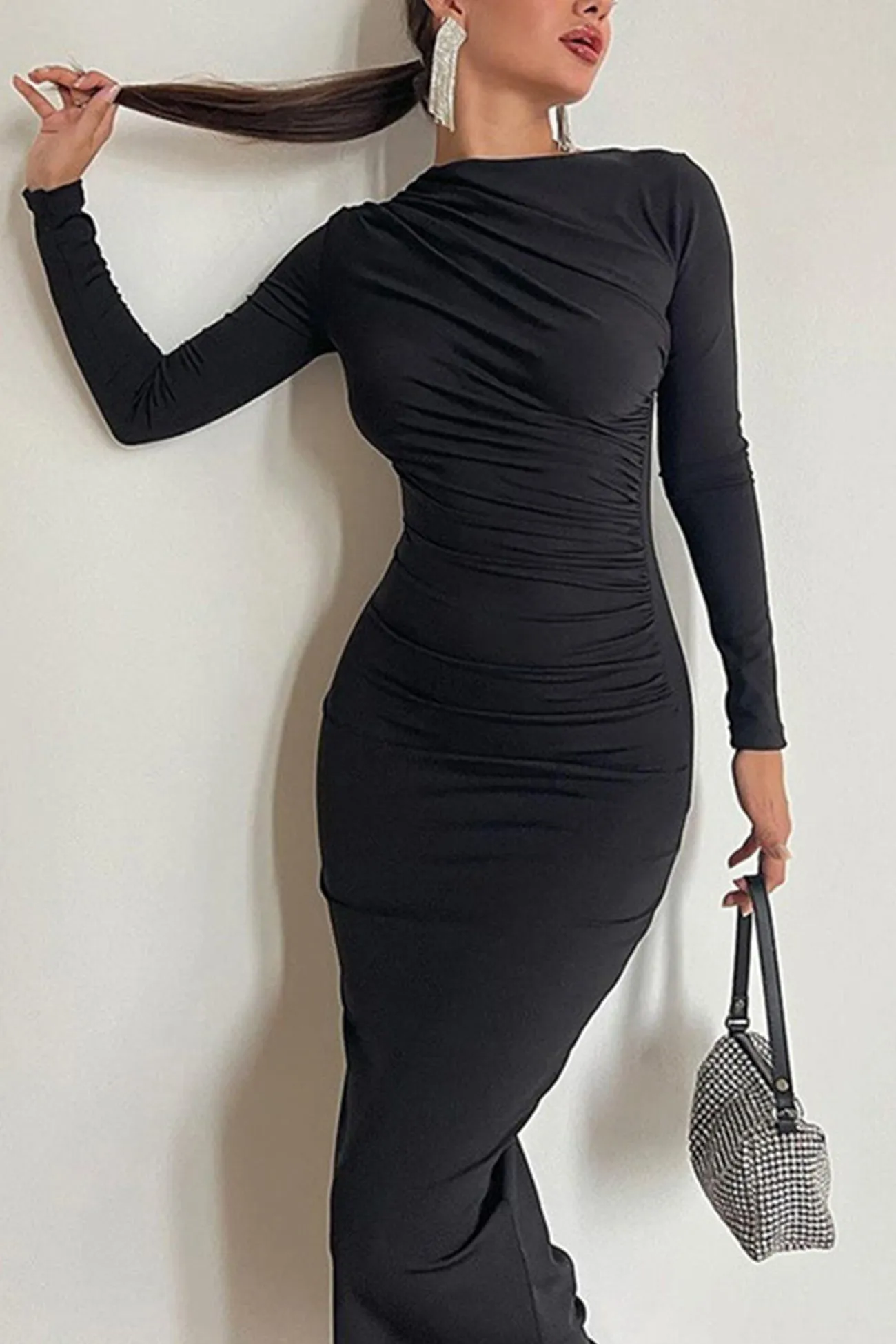 Round Neck Ruched Pack Hip Dress