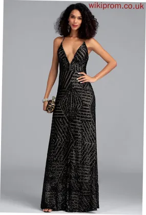 Sequined With Sheath/Column Floor-Length Prom Dresses Rory Sequins V-neck