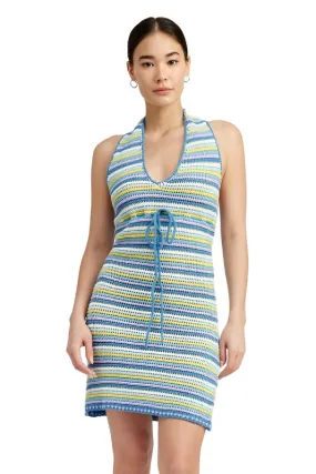 STRIPED CROCHET MINI DRESS WTIH HALTER NECK