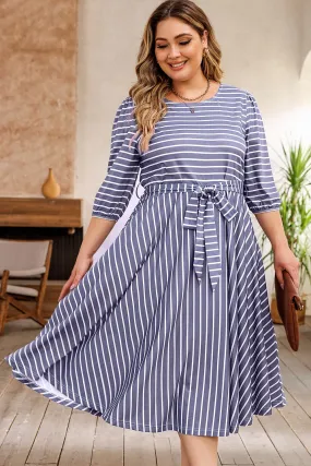 Tie Waist 3/4 Sleeve Plus Size Dress