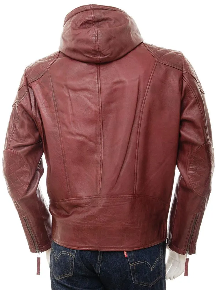 Tore Red Leather Jacket With Removable Hood