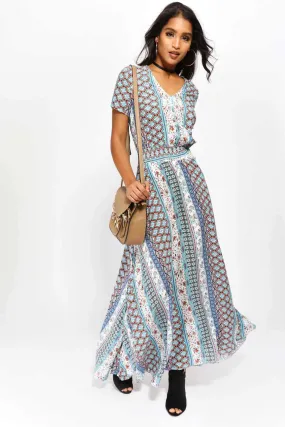 Turquoise Aztec Print Maxi Dress